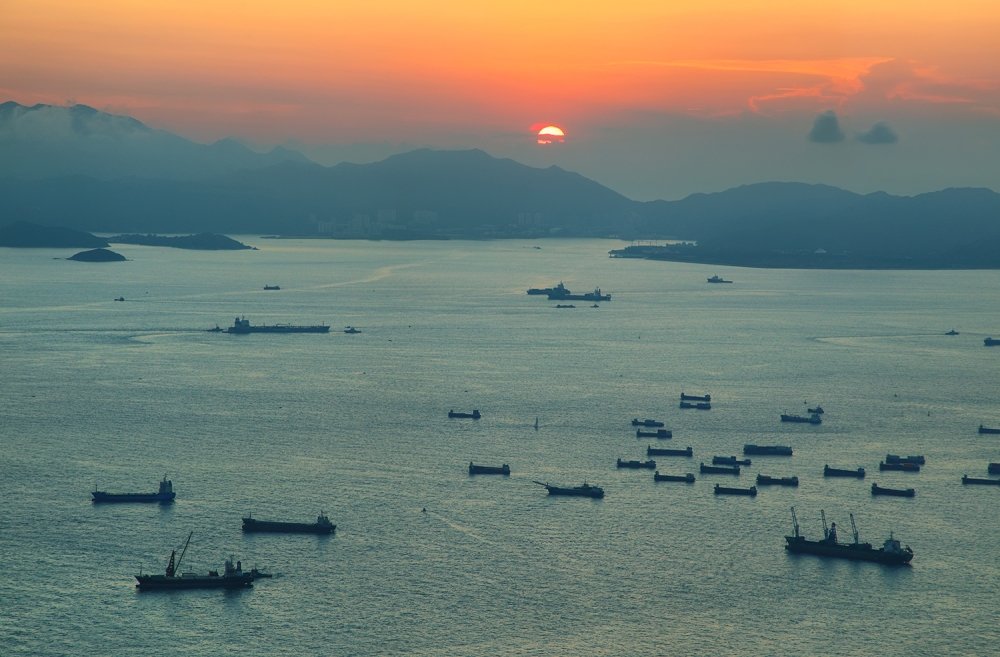 View of sunset over the South China Sea from Hong Kong