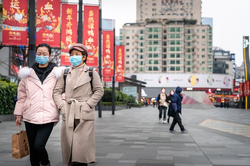 People in Chengdu, China wearing facemasks in January 2020.