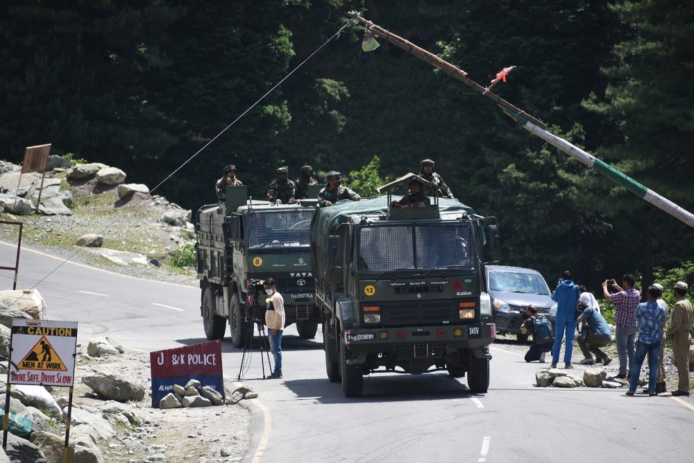 An Indian Army convoy at the Sringar-Ladakh highway, June 2020.