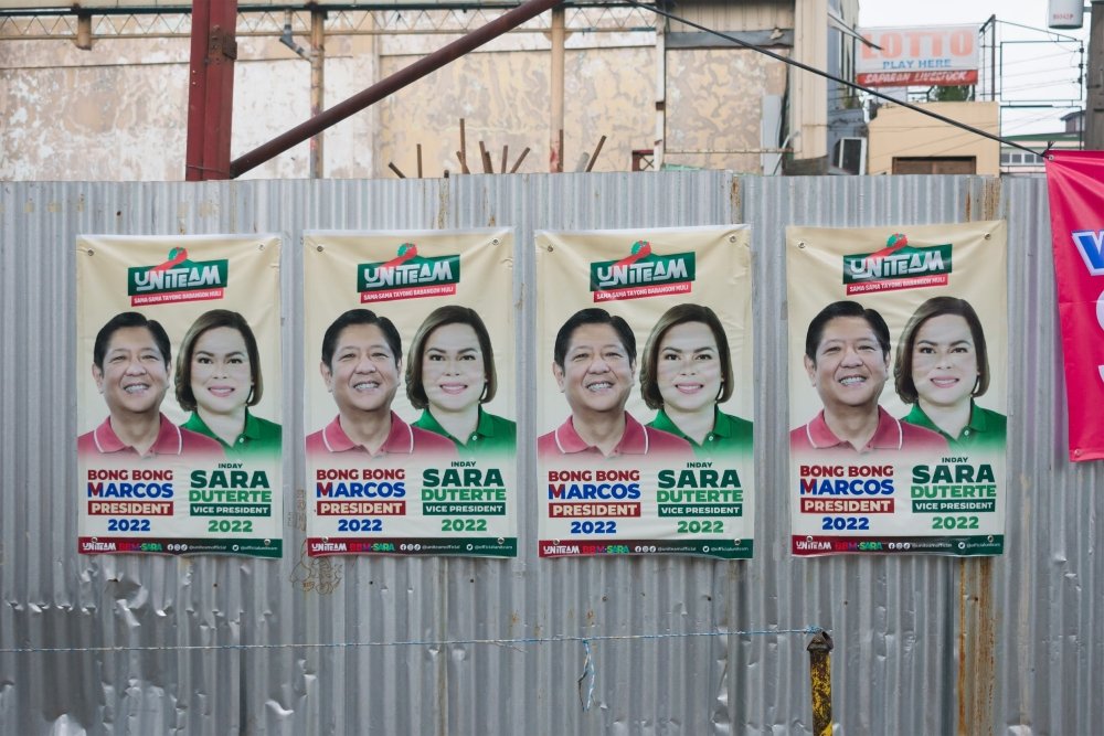 Campaign posters featuring Ferdinand Marcos Jr. and Sara Duterte.