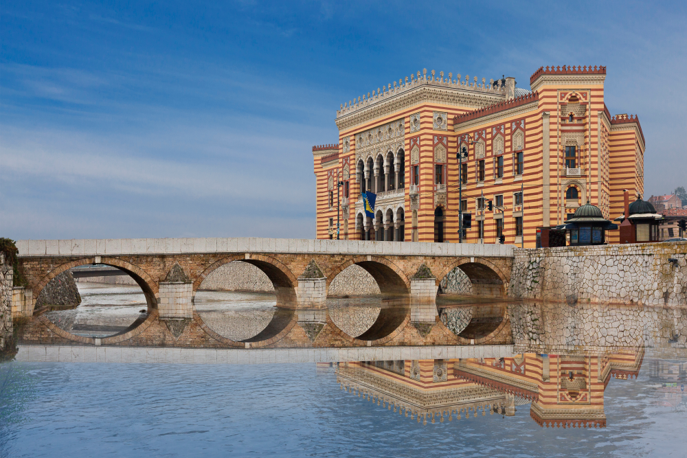 Ancient bridge and former city hall, Sarajevo