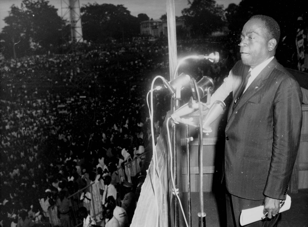 President Félix Houphouët-Boigny delivers a speech
