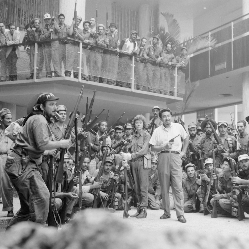 Cuban revolution soldiers in the lobby of the Havana Hilton