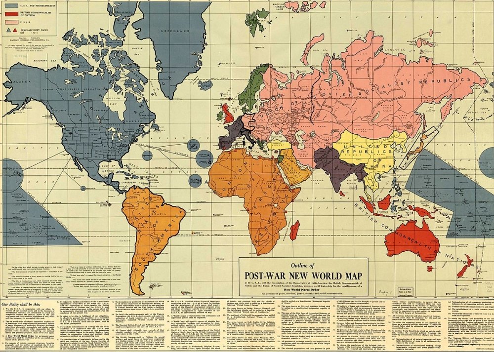 Map with inscription "Post-War New World Map"