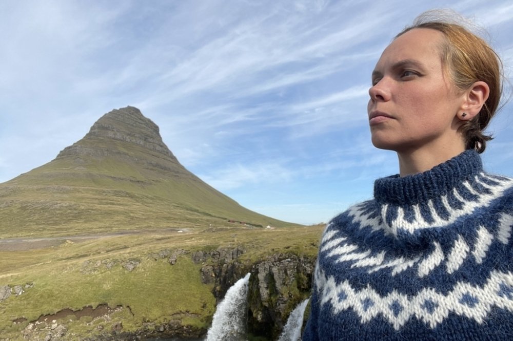 Person with mountain in background