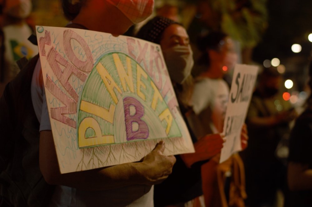 Brazilians protesting environmental issues in Sao Paulo