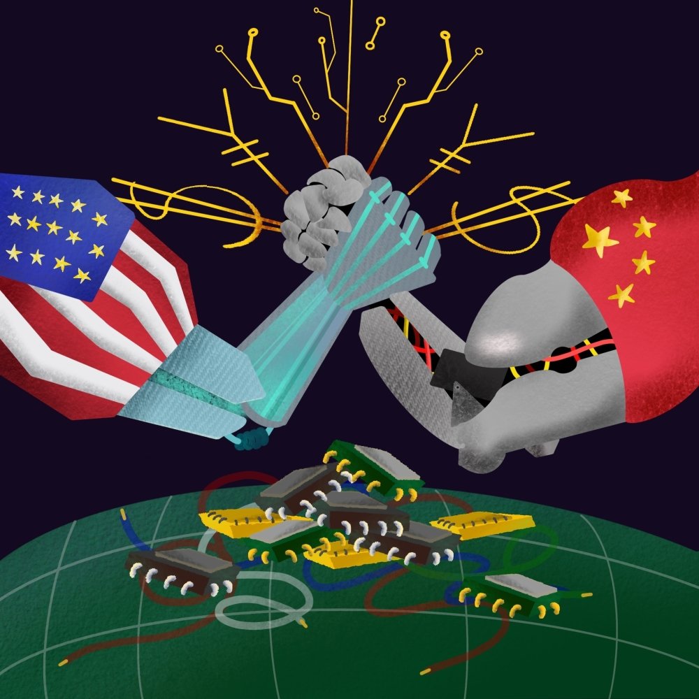 This image is meant to visualize the growing arms race between China and the U.S. in cyberspace.
