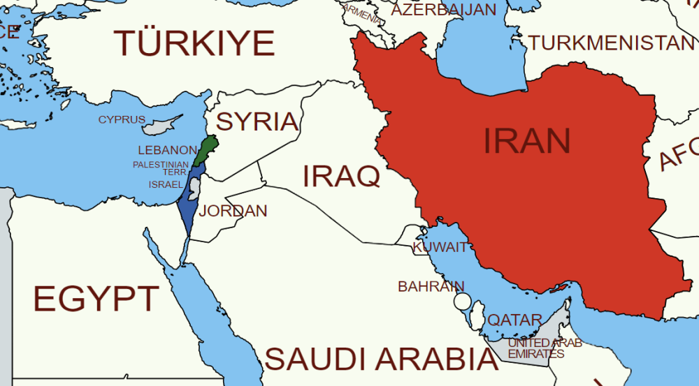 Lebanon to Iran map