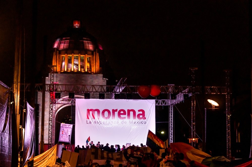 Morena banner at night