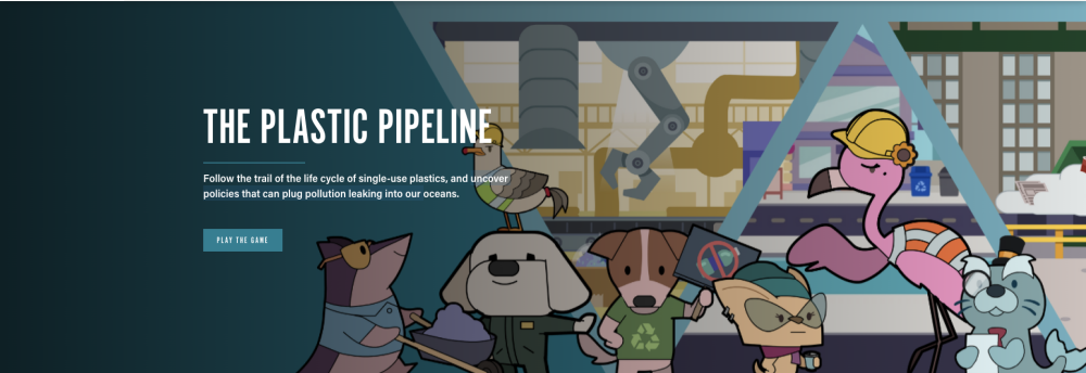Picture of The Plastic Pipeline with characters like Sidney the dog, Wilson the Walrus and more.