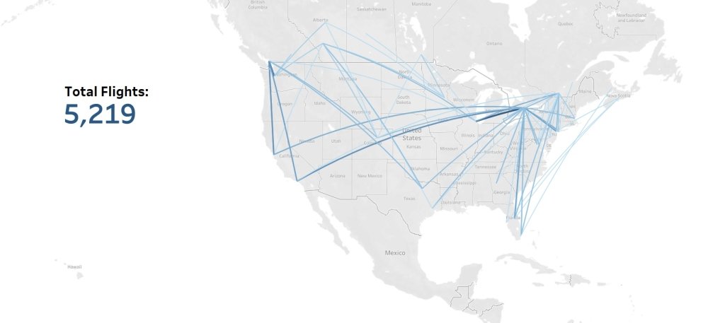 Map of Total Flights between the US and Canada in April 2020: 5,219
