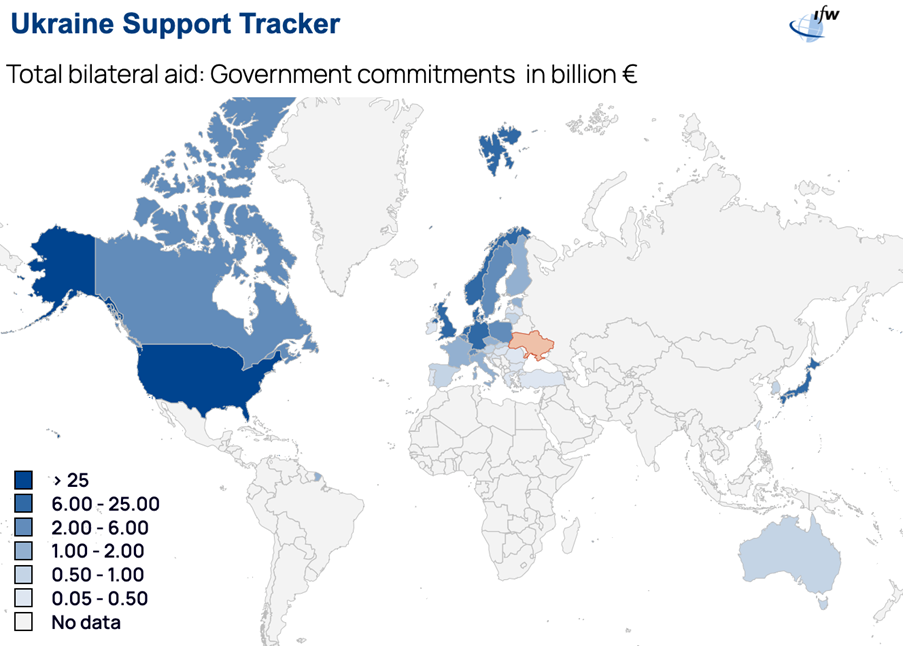 Map of Government aid commitments to Ukraine