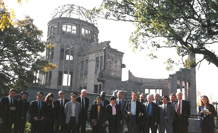 Members of the Programme for Promoting Nuclear Nonproliferation (PPNN) at the A-Bomb Dome, Hiroshima Peace Memorial Park, Japan, 1992.