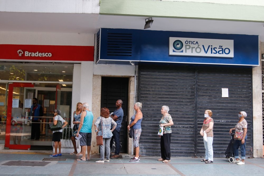 Line for bank supermarket in Rio de Janeiro Brazil