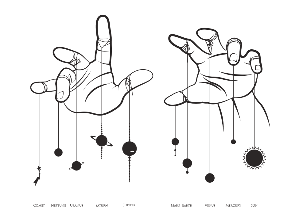 Hands With Puppet Strings Holding planets