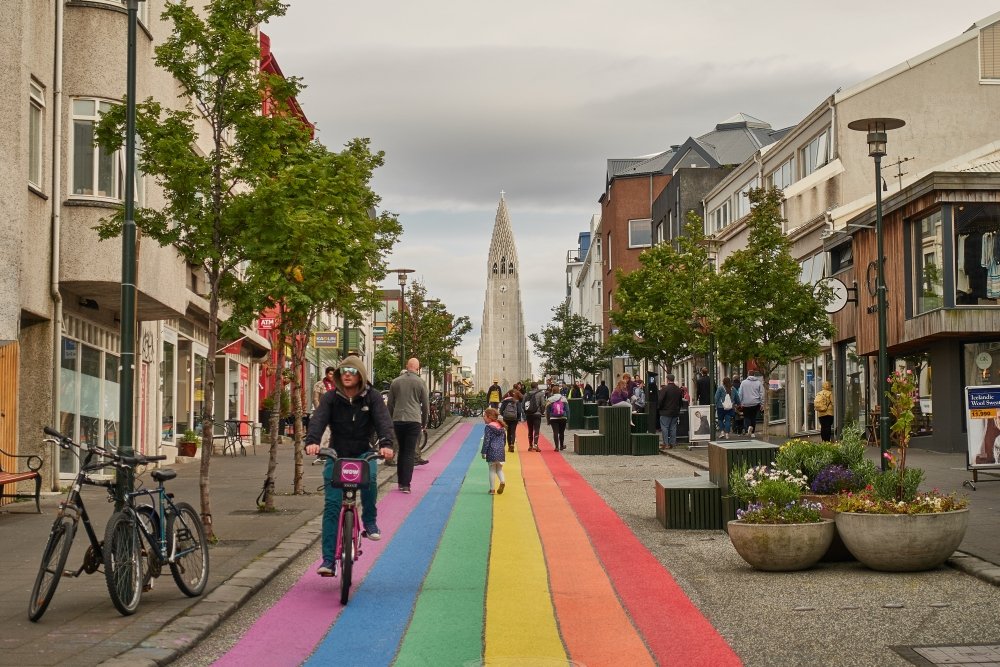 Reykjavik / Iceland - 08/22/18 : Skólavörðustígur street. Day after Pride festival 2018