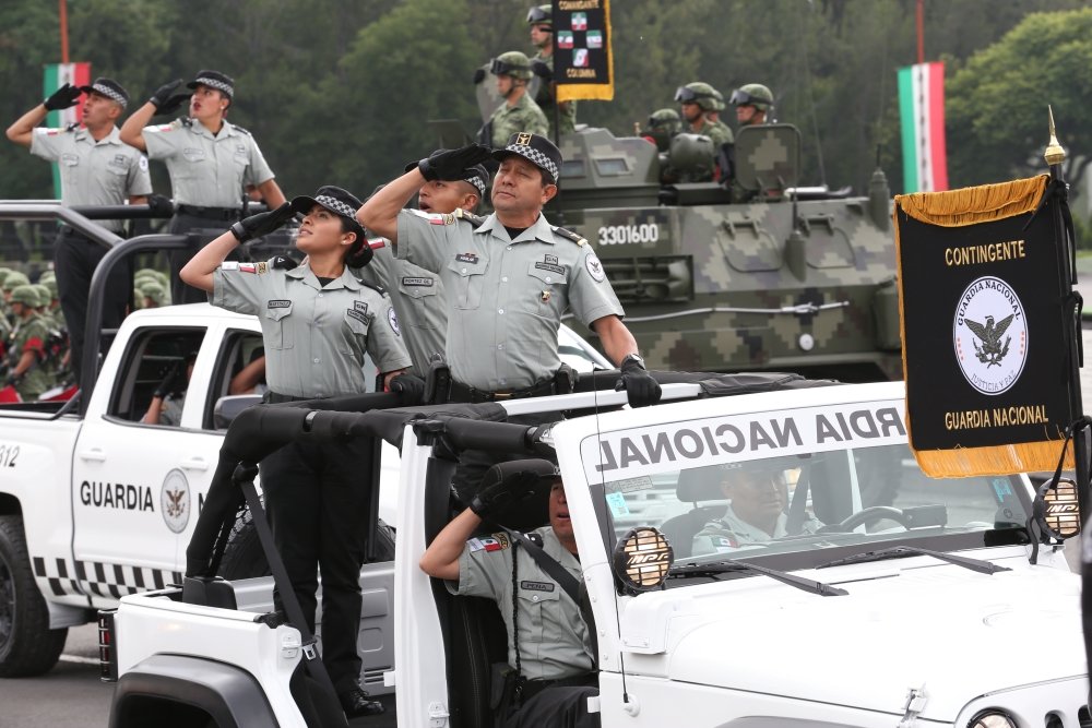 Elements of the National Guard of Mexico rehearse for the parade commemorating the day of the independence of Mexico.