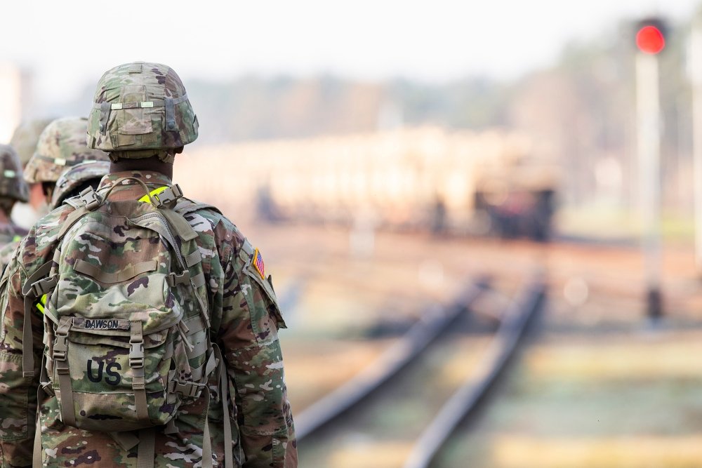 US Soldier stands in Lithuania, 2019