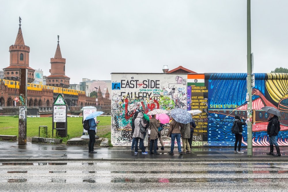 BERLIN, GERMANY - SEPTEMBER 24: The startin of the East Side Gallery with tourists on September 24, 2013 in Berlin.