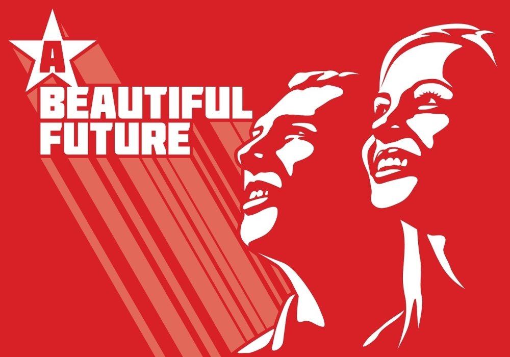 Propaganda style poster with phrase "A Beautiful Future" 