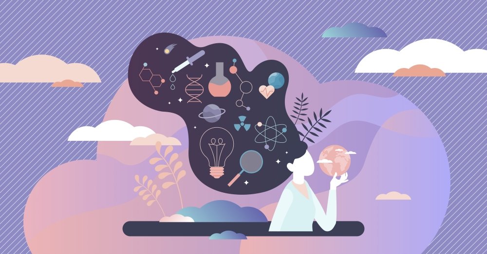 Vector image highlighting women's interest in science and technology