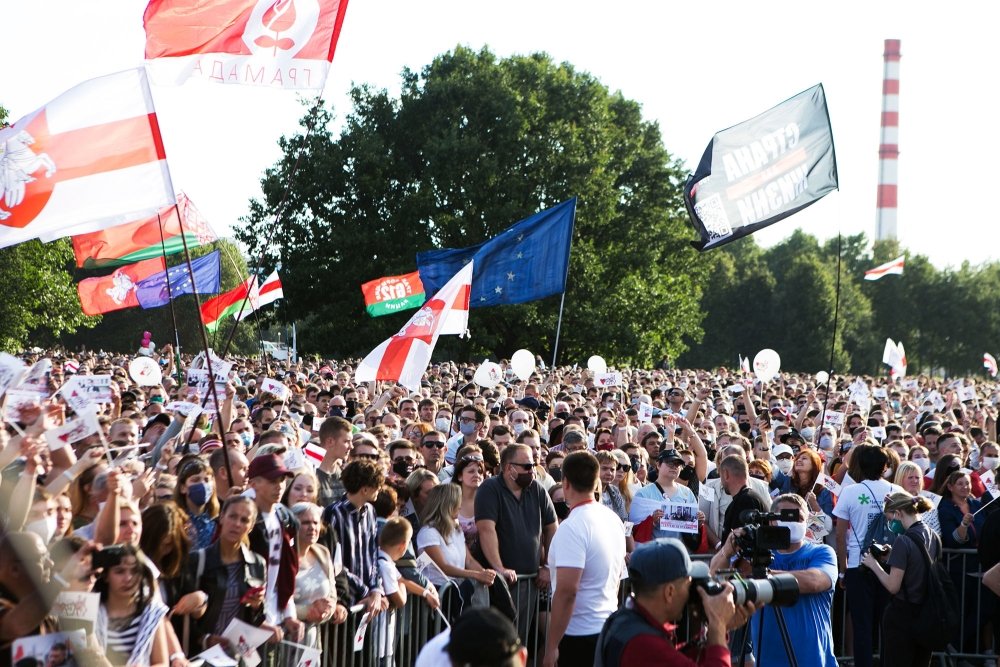 July 2020- Crowd of people in the park during the presidential election campaign 2020 in Belarus.