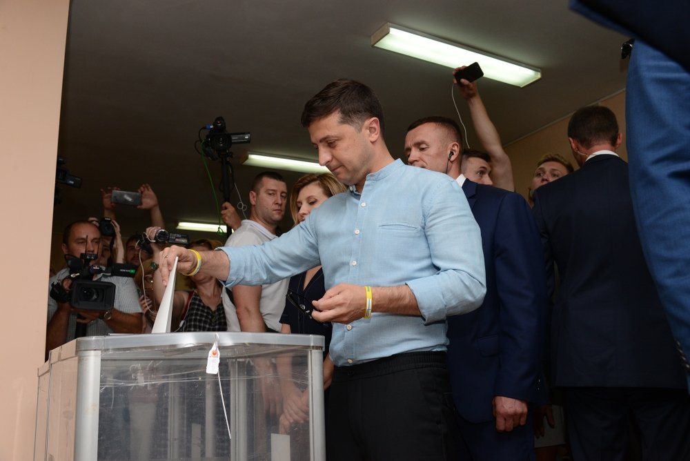 Kyiv, Ukraine - 21 July 2019: The President of Ukraine Volodymyr Zelenskiy voting in parliamentary election