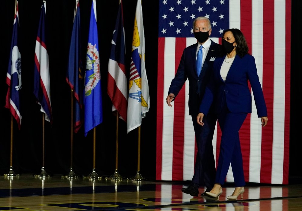 US Vice President John Biden and Kamala Harris arrive at their campaign event. Washington DC, USA. 2 Of November 2020