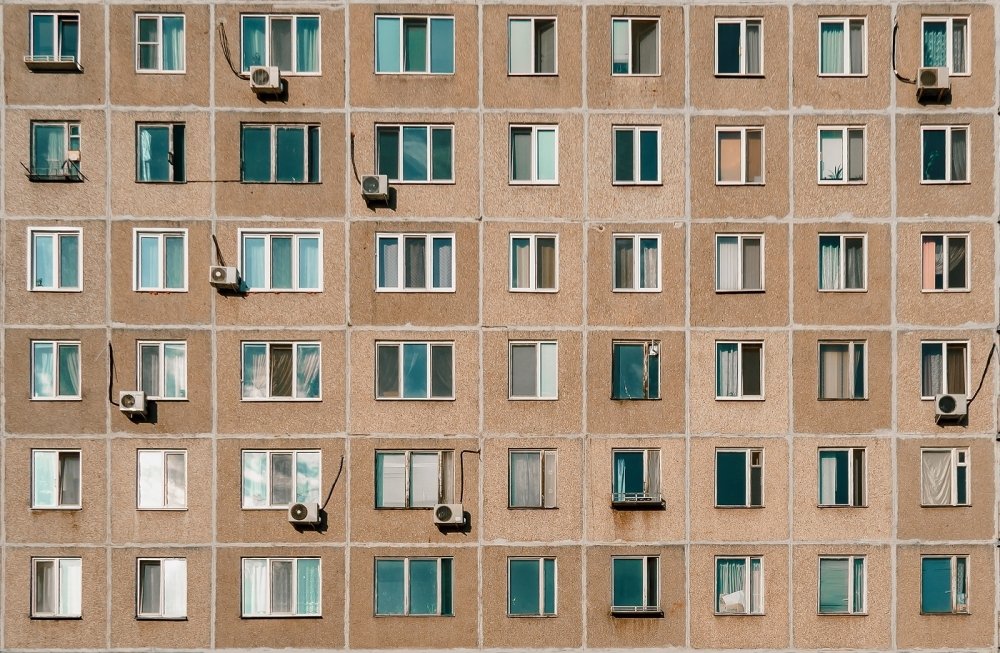 Image of windows of Soviet style apartment bloc 