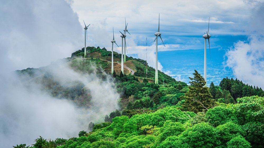 Wind turbines on a mountain