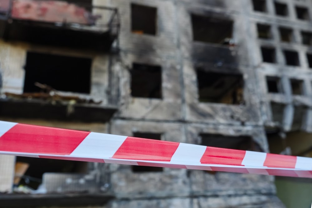 The remains of a Kyiv building after bombing.