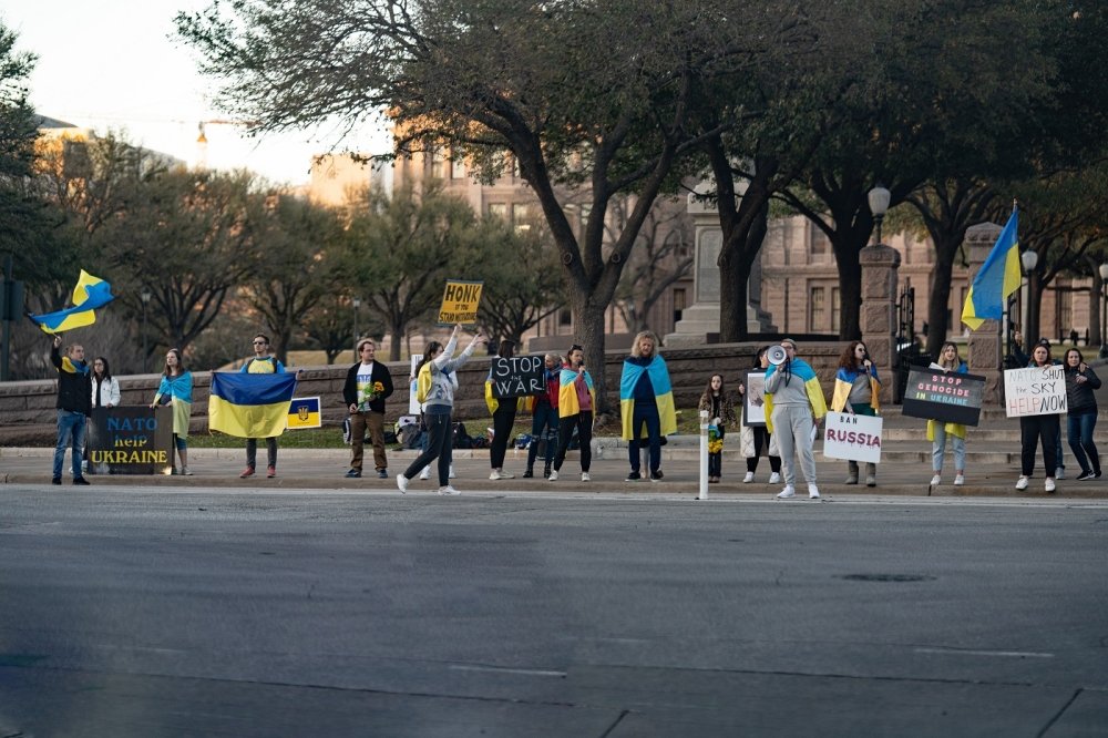 Protestors against Russia's war in Ukraine 