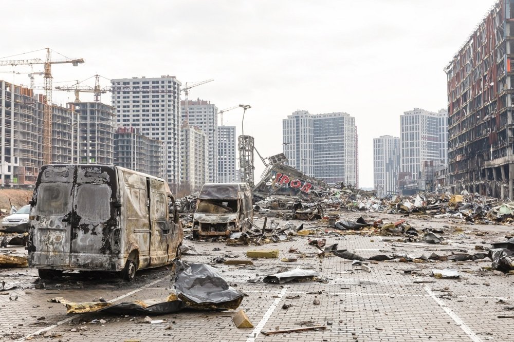 street in kyiv destroyed by russian shelling