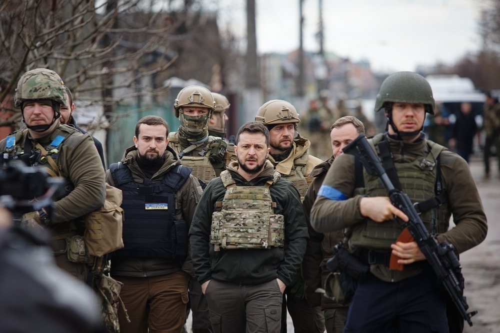 President Zelensky with soldiers