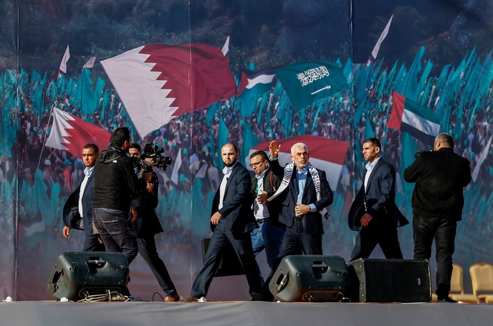 Hamas leader Yehya Al-Sinwar Speaks at a Rally