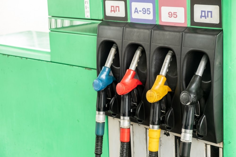 Close-up of fueling pumps at a gas station in Ukraine