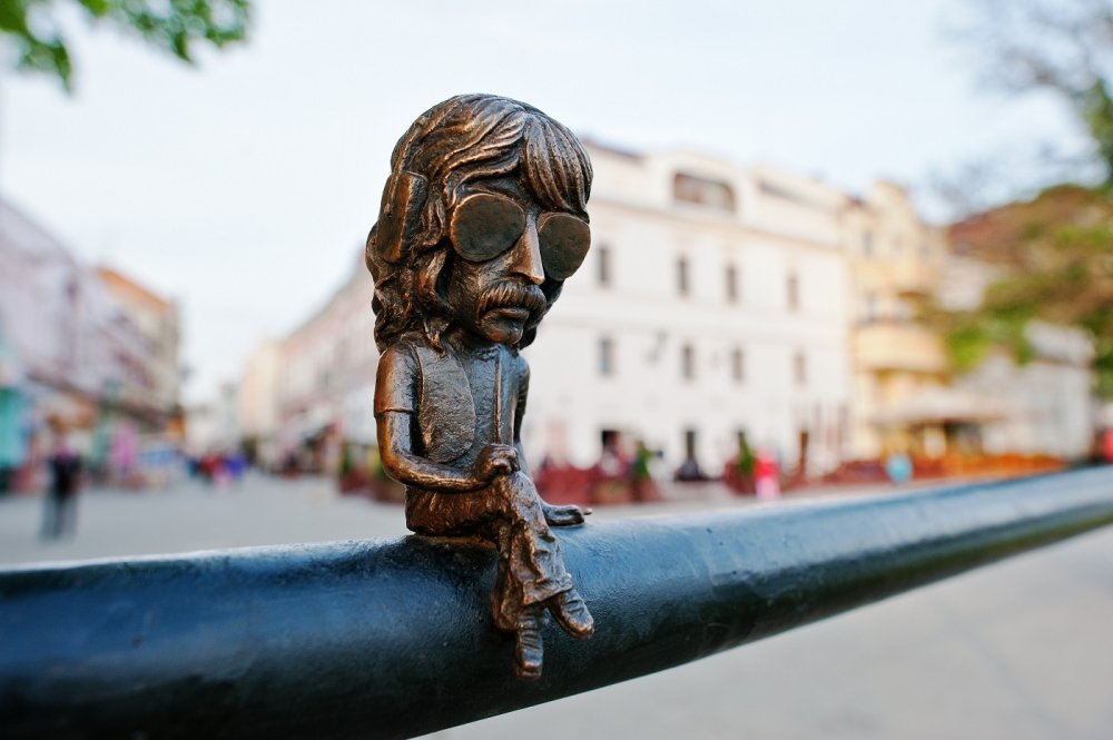 Mini bronze sculpture of John Douglas known as Jon Lord, leader of Deep Purple rock band. Uzhgorod, Ukraine Europe