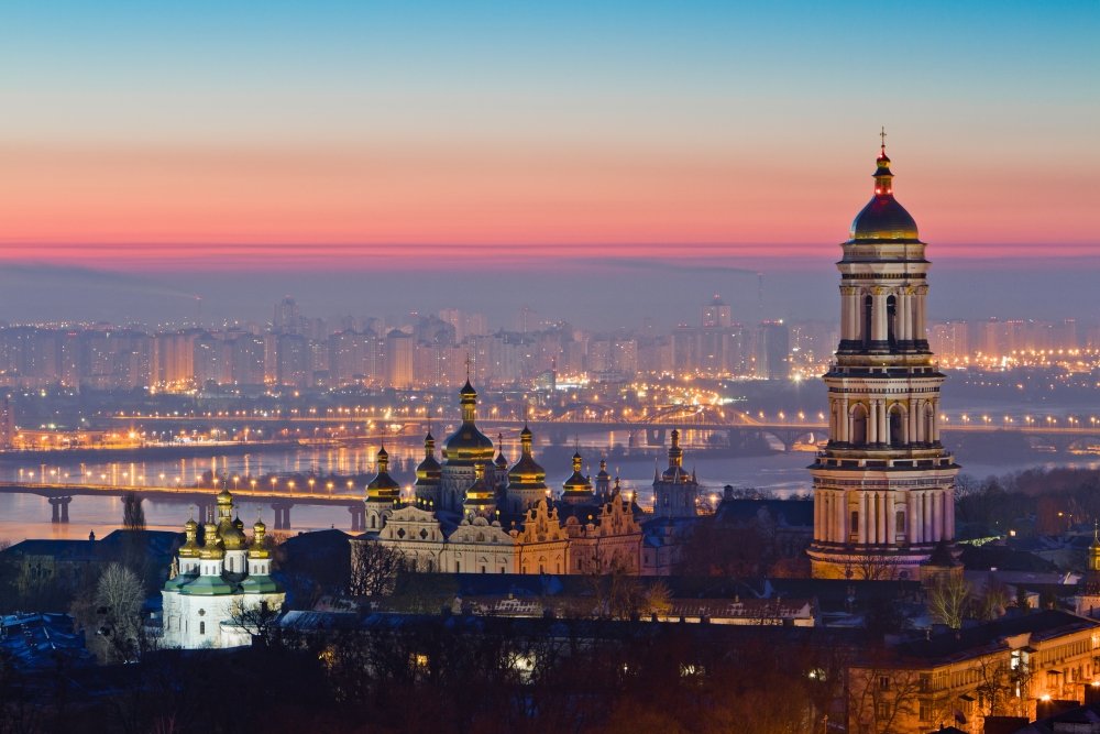 Aerial sunrise photo of the Kyiv-Pechersk Lavra