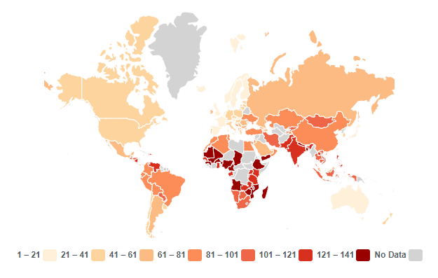 Water Infrastructure Ranks based on the World Economic Forum Global Competitiveness Index 2019.