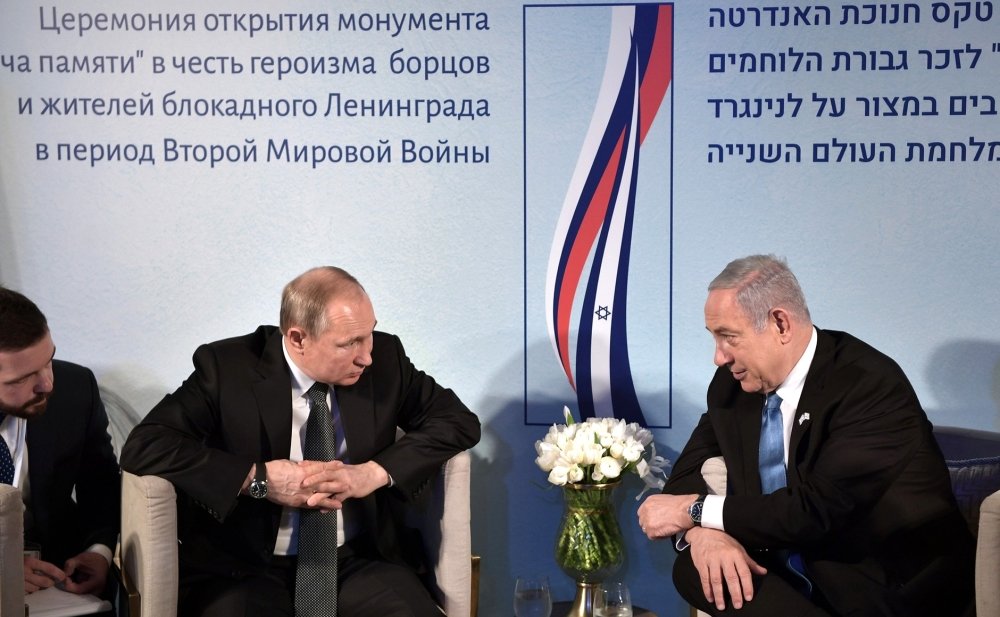 President Vladimir Putin with Prime Minister of Israel Benjamin Netanyahu in Jerusalem before the ceremony to unveil the Memorial Candle monument dedicated to the residents and defenders of besieged Leningrad. January 23, 2020. 