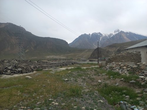 Buildings and road in mountainous area