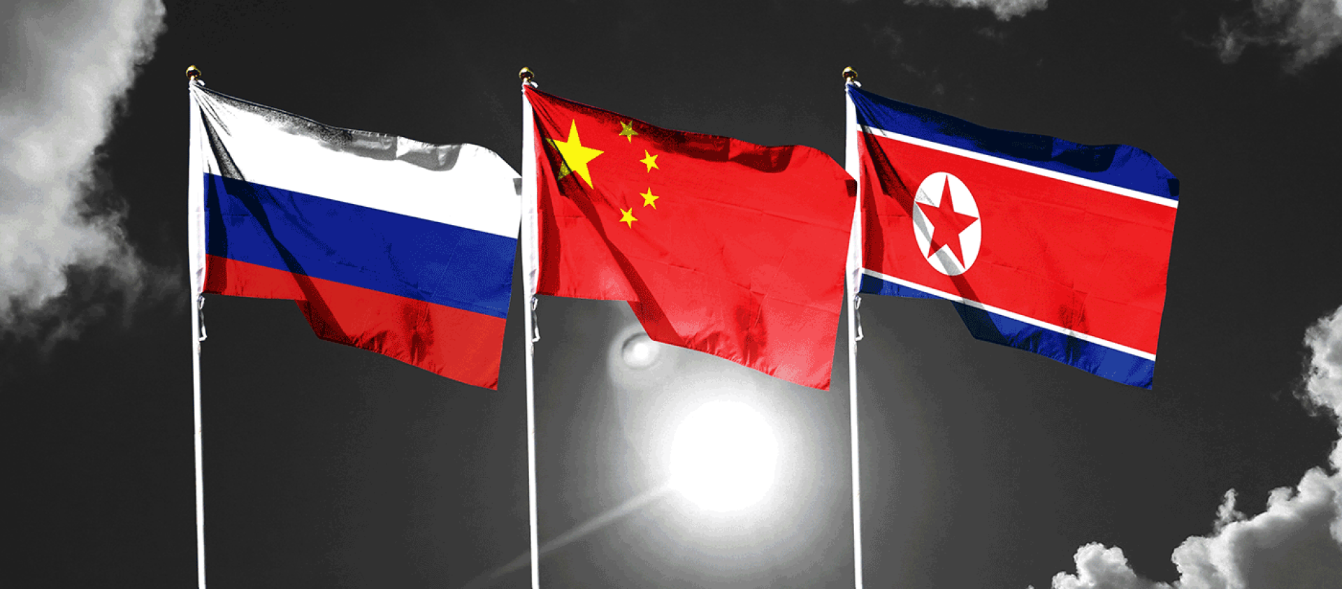 Russia China Korea Flags