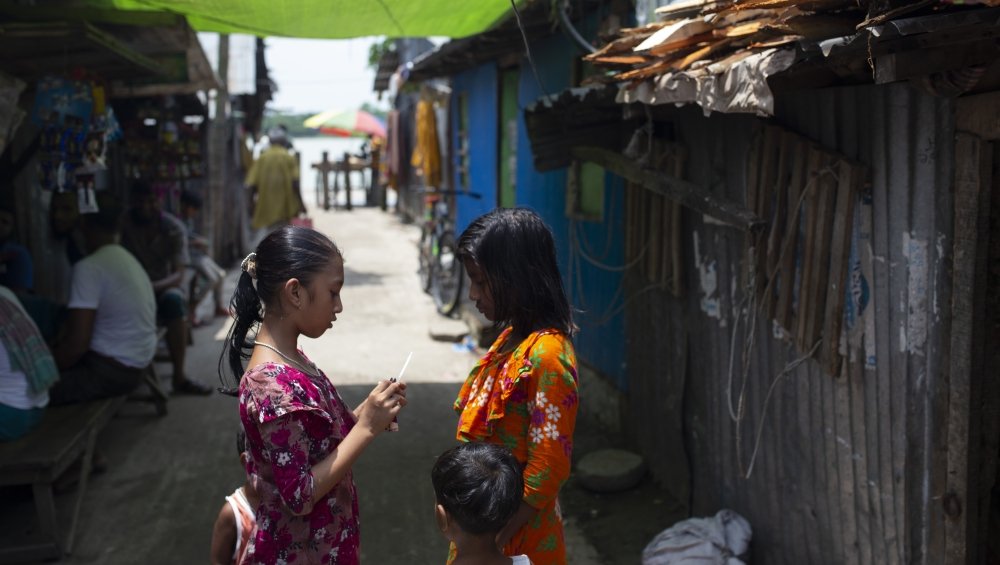 A neighborhood inhabited by people who've lost their homes to river erosion