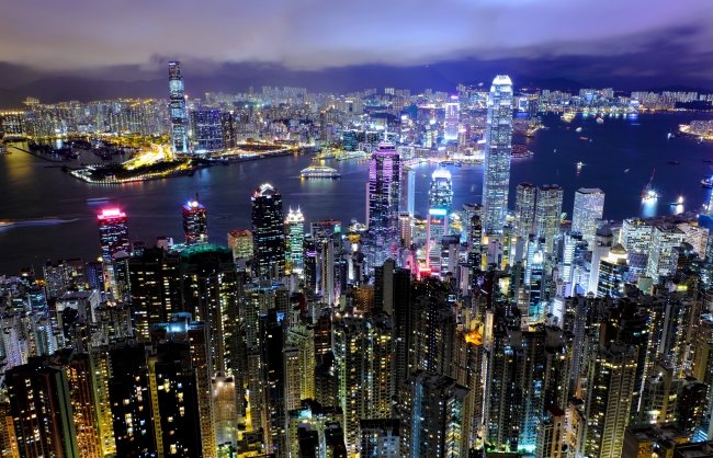 Hong Kong viewed at night.