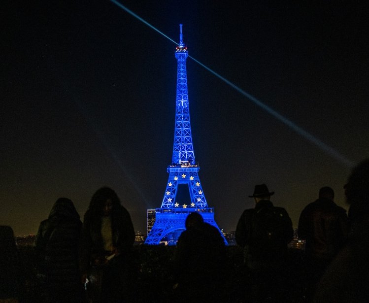 Eiffel Tower with EU Flag