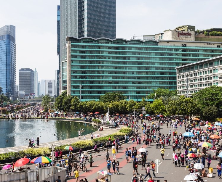 A crowd attending an event in Jakarta, Indonesia.