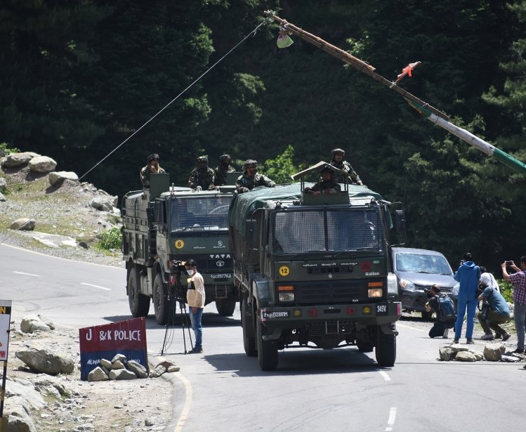 An Indian Army convoy at the Sringar-Ladakh highway, June 2020.