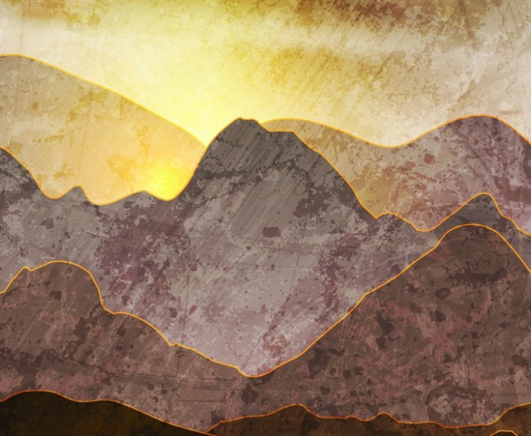 An abstract painting suggesting a mountain range