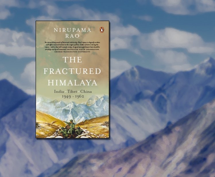 The cover of the book The Fractured Himalayas with a background of the Himalayan mountains.