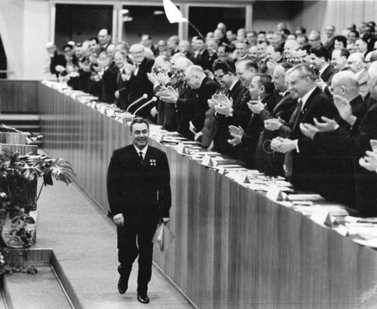 Leonid Brezhnev photographed after speaking in April 1967 at the 7th Party Congress of the SED.